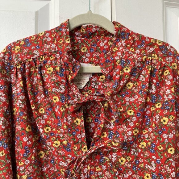 Vintage Gina Leisurewear by Hanna Shirt Womens Juniors Red Floral 70s Tie Front - Picture 3 of 7